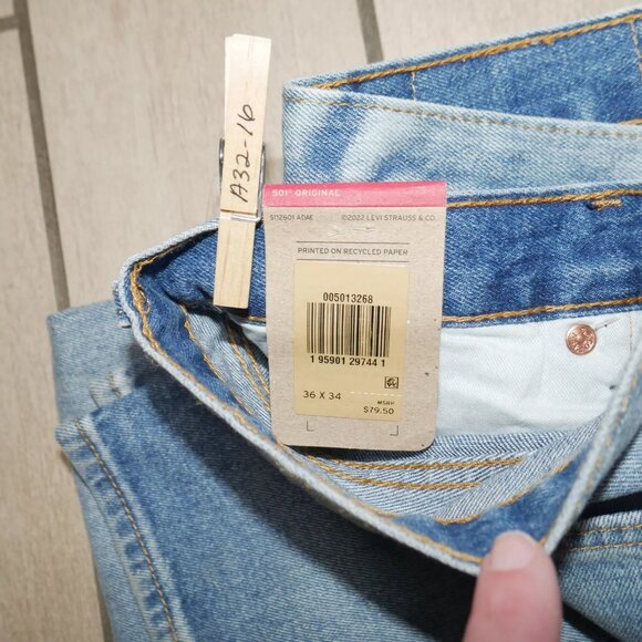 Levis 501 Original Fit Straight Leg Button Fly Denim Jeans Men's Size 36X34 NEW! - Picture 5 of 7